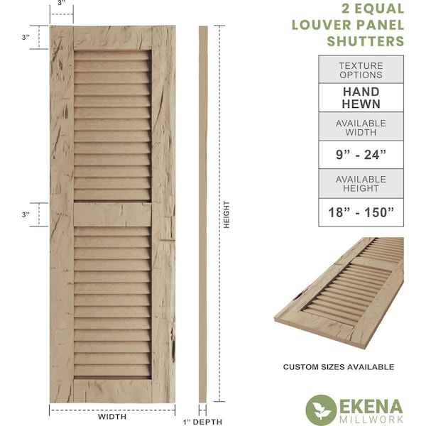 Rustic Two Equal Louver Hand Hewn Faux Wood Shutters (Per Pair), Primed Tan, 18W X 56H